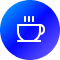Coffee cup icon with steam on a blue gradient background
