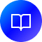 Blue circular icon with a white open-book outline, representing documentation or help.